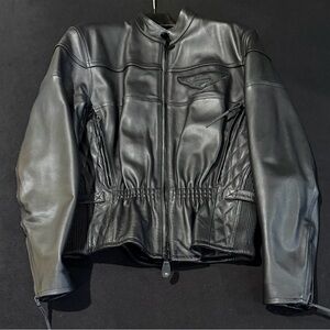 Harley Davidson Black Leather Padded Armor Bar Women’s Riding Jacket Size Large